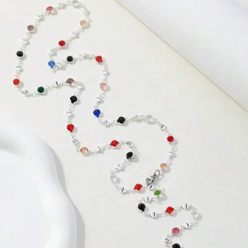 Y Lariat Sterling Silver Zircon Multicolor Necklace - Picture 6 of 7